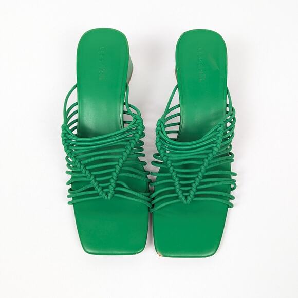 Open Edit Vibrant Green Clover Strappy Square Toe Block Heel Sandals Size 8.5 - Picture 4 of 11